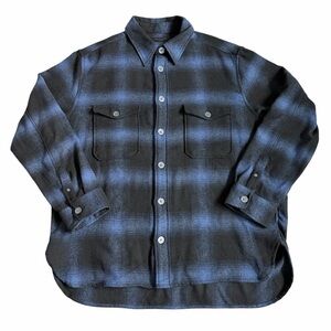 All Saints Men’s Rotation Flannel Button Up Overshirt Sz XXL Blue Black Check